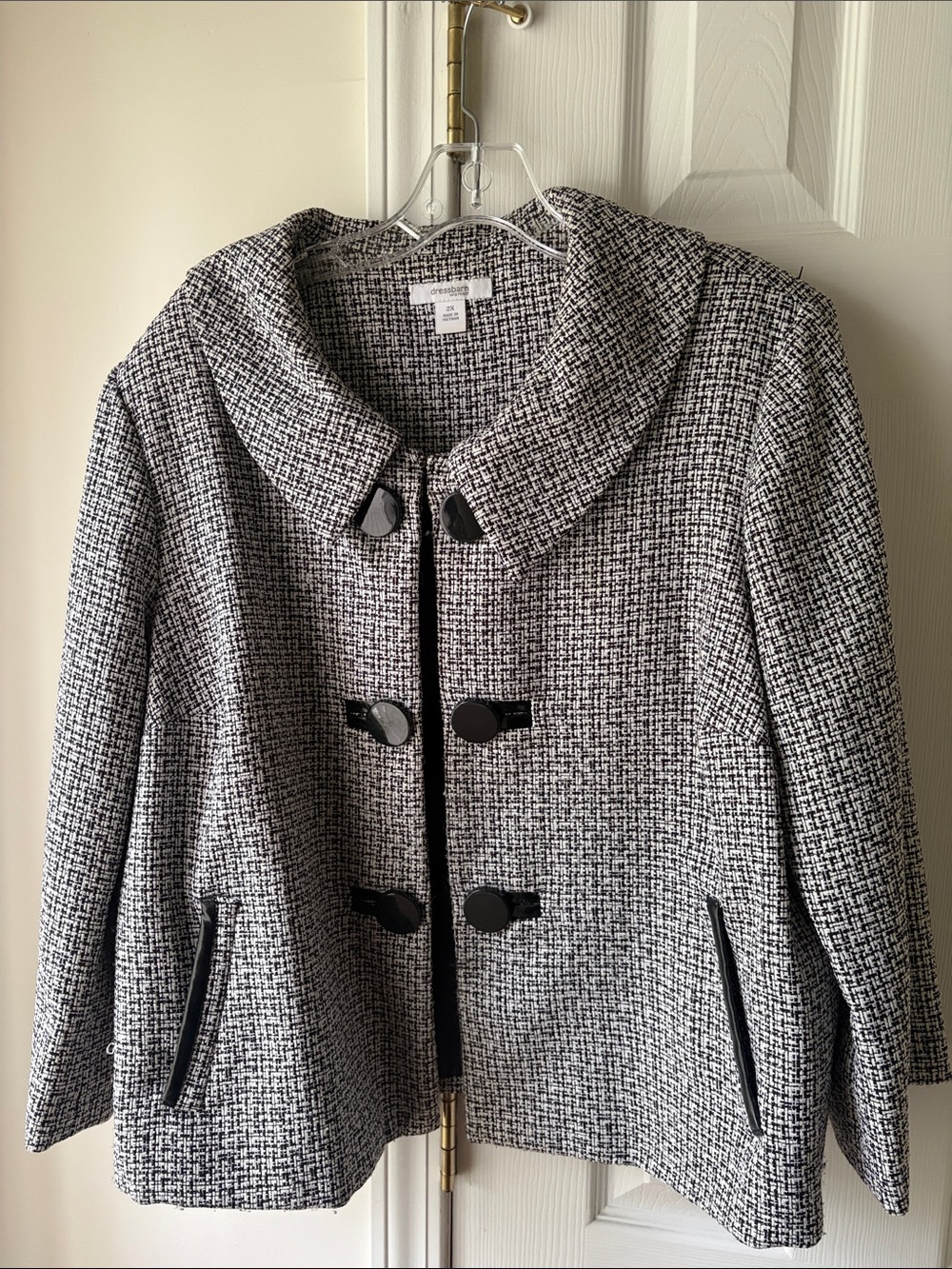 Charming Charlie Black and White Tweed Pea Coat